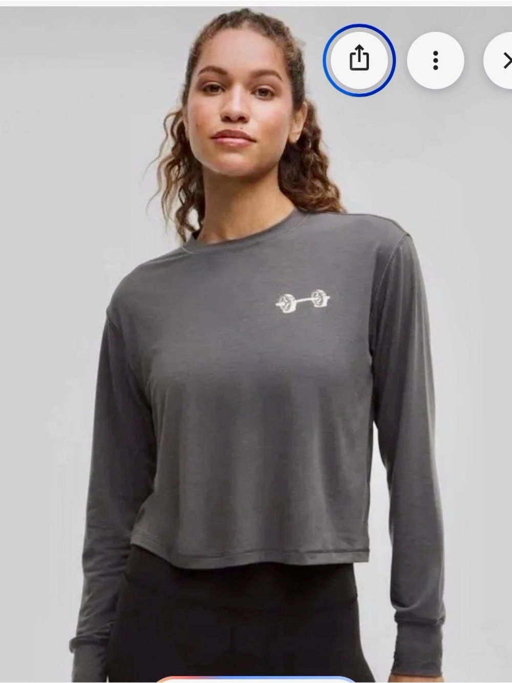 lululemon athletica Gray Long-Sleeve Cropped Tee with Barbell Graphic